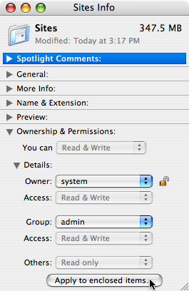 Screenshot of Ownership and Permissions